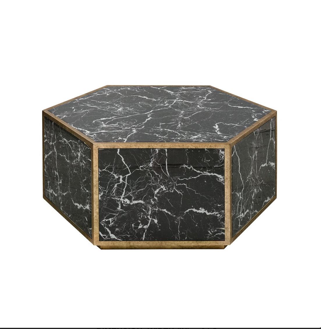 Dimension: Height 16” Legnth35  Width 34.5 Weight 62.93  Finish: Black Marble, Gold leaf,   Style:Transitional