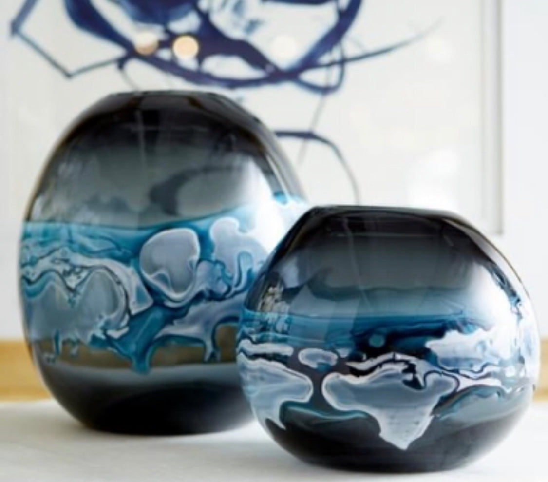 Round Swirled Blue Vase- Mescolare Vase