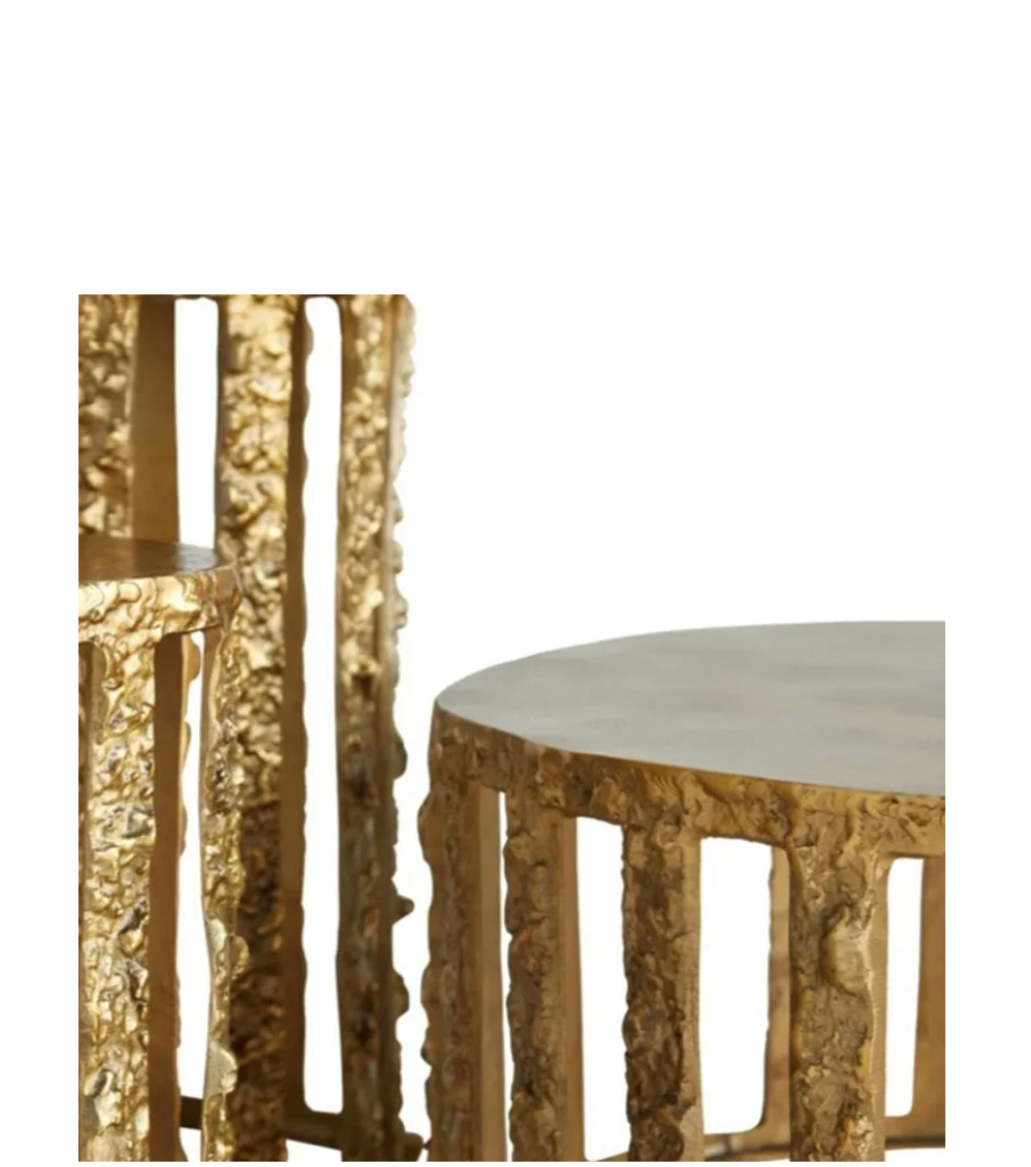 The modernistic but reductive style of the Lucila tables possesses a unique rugged finish that is befitting for spacious and brightly- lit interior spaces. Its leg-less, supremely wide structure and the tabletop surface can serve dually as a pedestal.  Dimensions: L 33.50 X W 33.50 X H 18.00