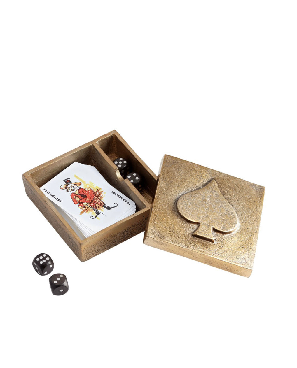 Gold Spade Container   Dimensions: H 2 x W 4.5 x Depth 4.5  ETA: 12/24/2021  Finish: Antique Gold Materials: Aluminum