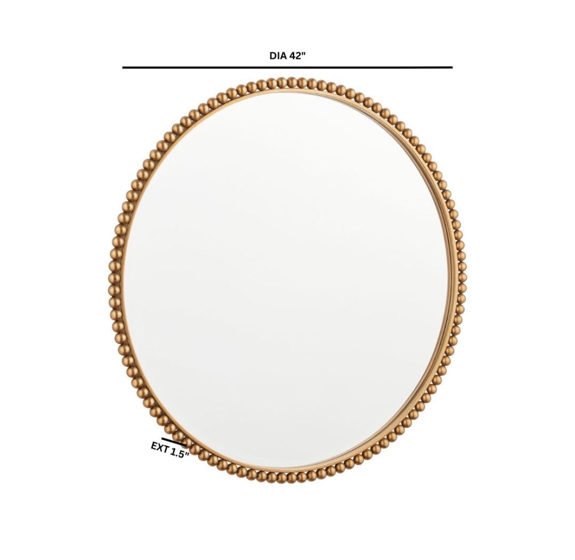  

A round mirror is adorned with delicate beaded detail in a gold finish in the Hepburn mirror. The spheres encircling the frame evoke the timeless beauty of a pearl necklace, adding glamour and luster. With its classic aura, the Hepburn mirror becomes a focal point in any bedroom, living room, or entryway.


Dimensions:
Dia 42 X Ext 1.
Weight:
40.3 lbs
Finish:
Gold
Materials:
Metal | Mirrored Glass
Product Attributes:
Round Mirror With Delicate Beaded Detail
Mounting:
Two Vertical Keyhole Bracket