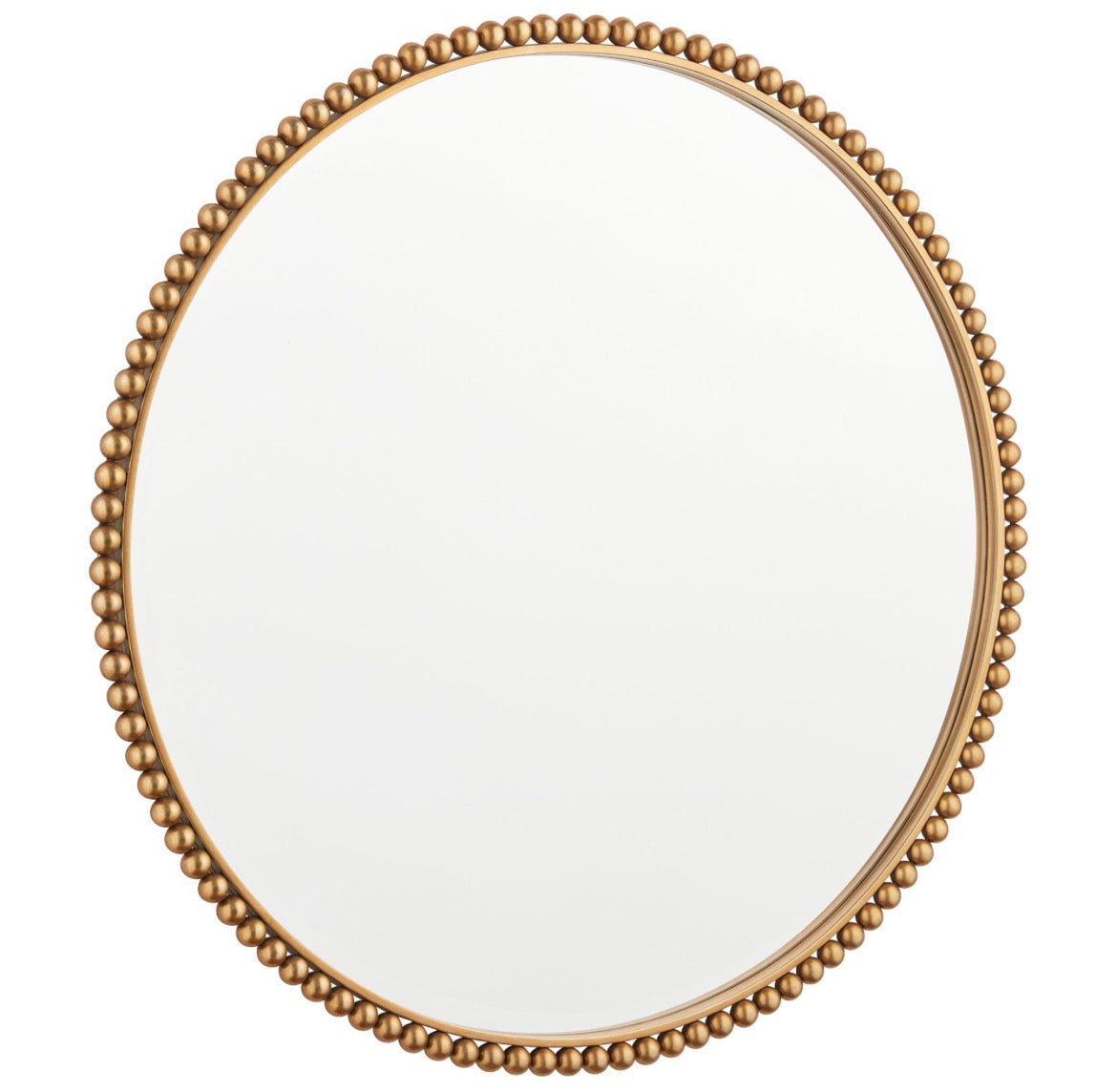  

A round mirror is adorned with delicate beaded detail in a gold finish in the Hepburn mirror. The spheres encircling the frame evoke the timeless beauty of a pearl necklace, adding glamour and luster. With its classic aura, the Hepburn mirror becomes a focal point in any bedroom, living room, or entryway.


Dimensions:
Dia 42 X Ext 1.
Weight:
40.3 lbs
Finish:
Gold
Materials:
Metal | Mirrored Glass
Product Attributes:
Round Mirror With Delicate Beaded Detail
Mounting:
Two Vertical Keyhole Bracket