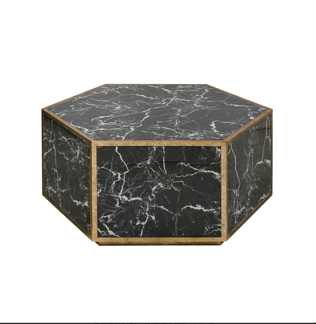 Dimension: Height 16” Legnth35  Width 34.5 Weight 62.93  Finish: Black Marble, Gold leaf,   Style:Transitional   