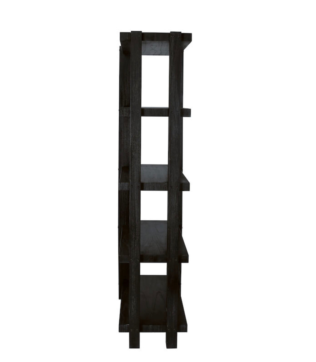 The Riviera Bookshelf is a large open etagerestyle shelving unit in a checkmate black finish that enhances the natural beauty of the wood grain and provides depth to the finish. This bookshelf adds personality and storage to any room, including living rooms, home office and bedrooms. . .  Dimensions:42" W x 19" D x 76" H   
