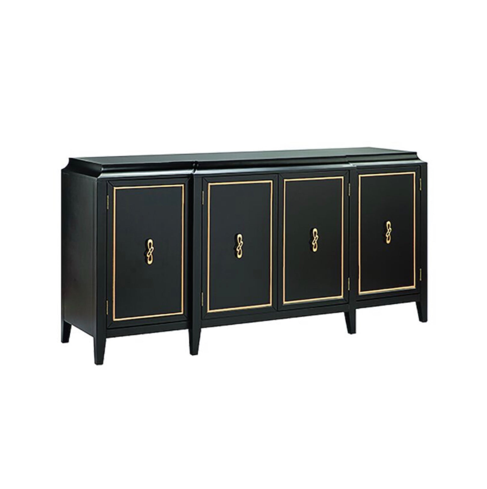 The Hawick Credenza is a striking four-door storage cabinet made from ash solids and veneer with a weathered white painted finish.   Each door features a central metal rectanglular door handle with a center panel made from the same cerused wood. Inner shelves within the cabinet offer ample storage.  Dimensions:72" W x 18" D x 36" H